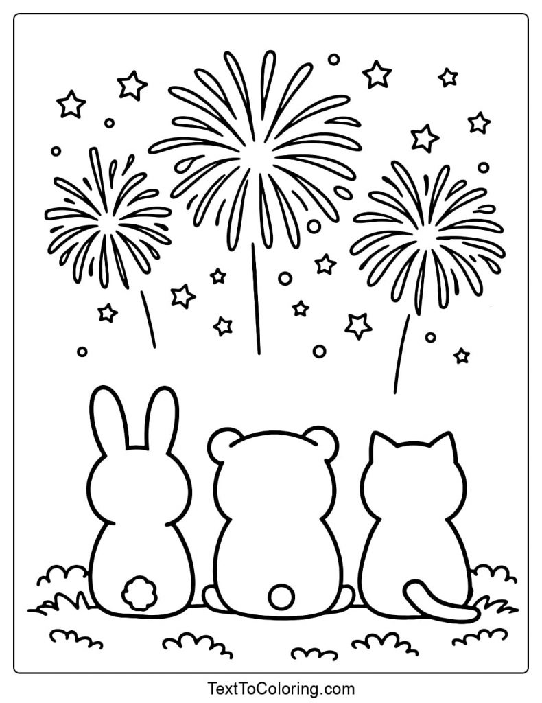 Fireworks Coloring Pages Animals Watching Fireworks