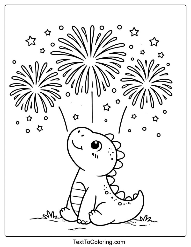 Fireworks Coloring Pages Dinosaur Watching Fireworks