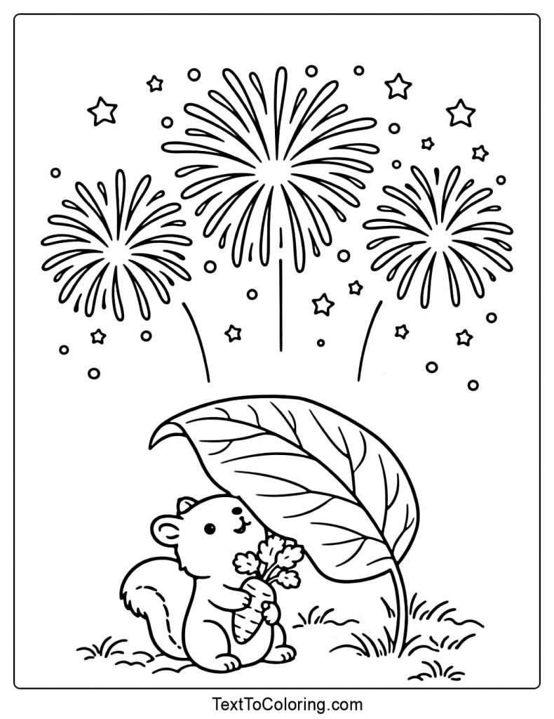 Fireworks Coloring Pages Squirrel Under Leaf