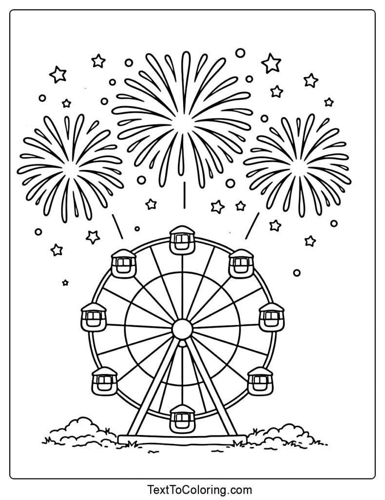 Fireworks Coloring Pages Ferris Wheel Night