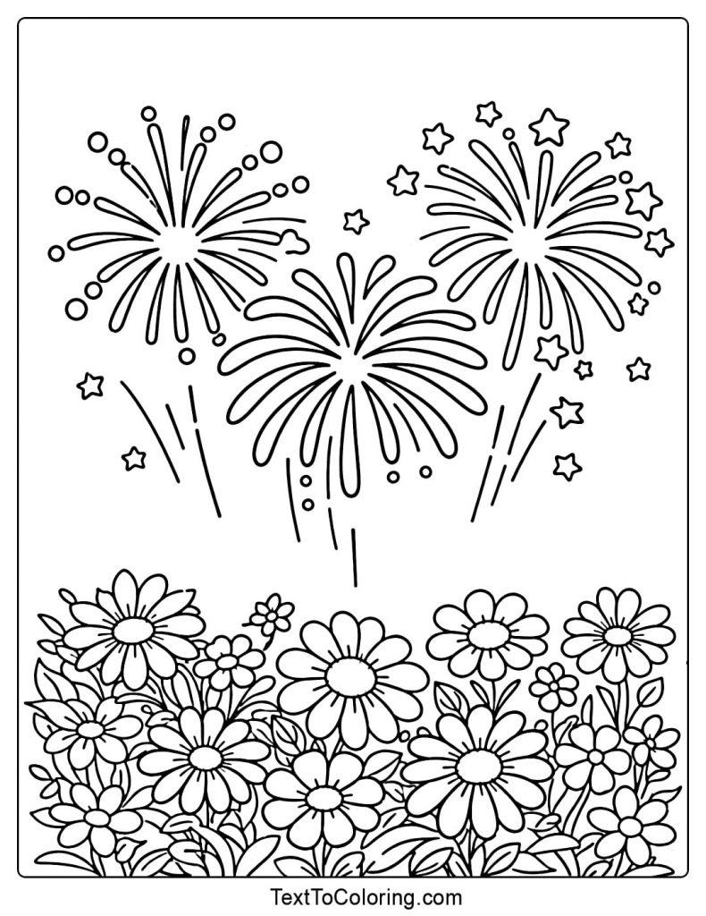 Fireworks Coloring Pages Fireworks Above Flowers