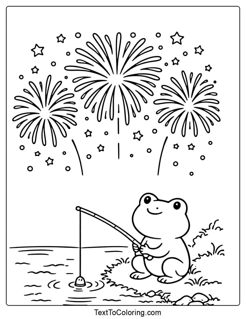 Fireworks Coloring Pages Frog Fishing By Lake