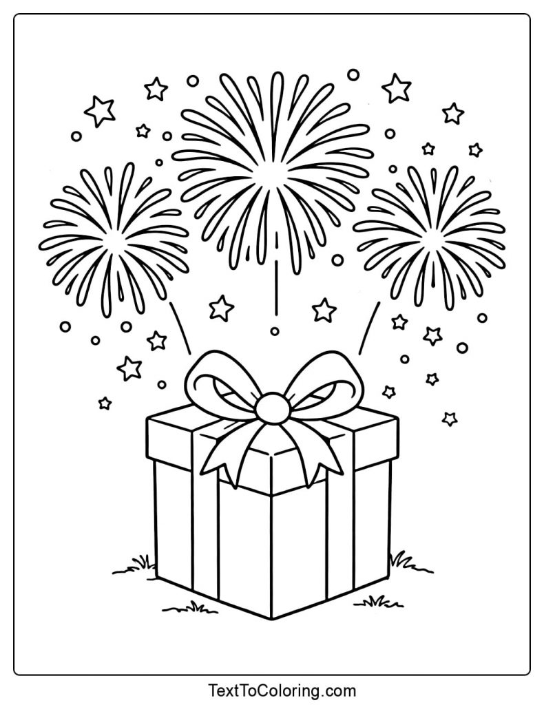 Fireworks Coloring Pages Gift Box Surprise
