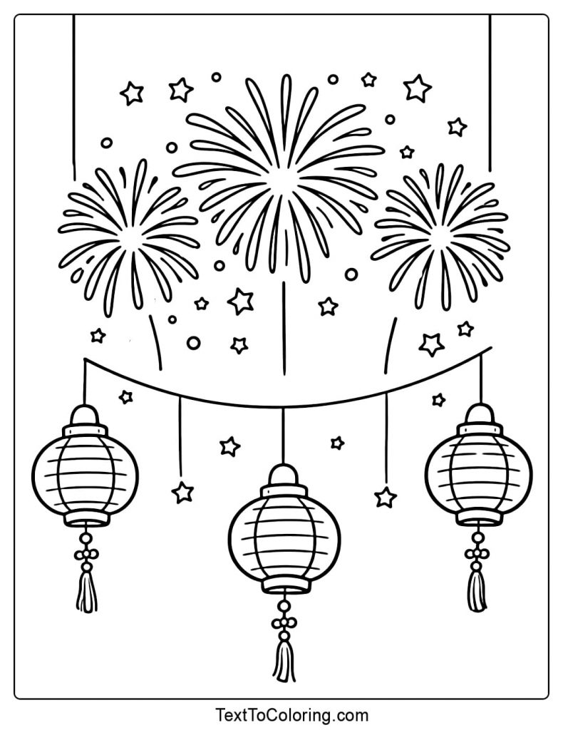 Fireworks Coloring Pages Lantern Decoration