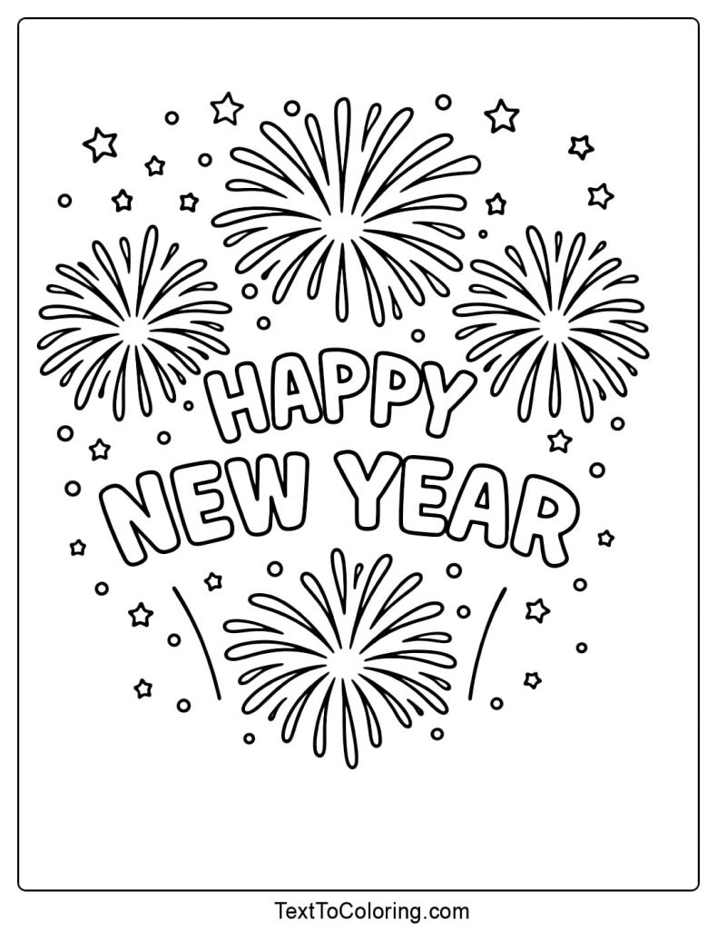 Fireworks Coloring Pages Happy New Year Letters