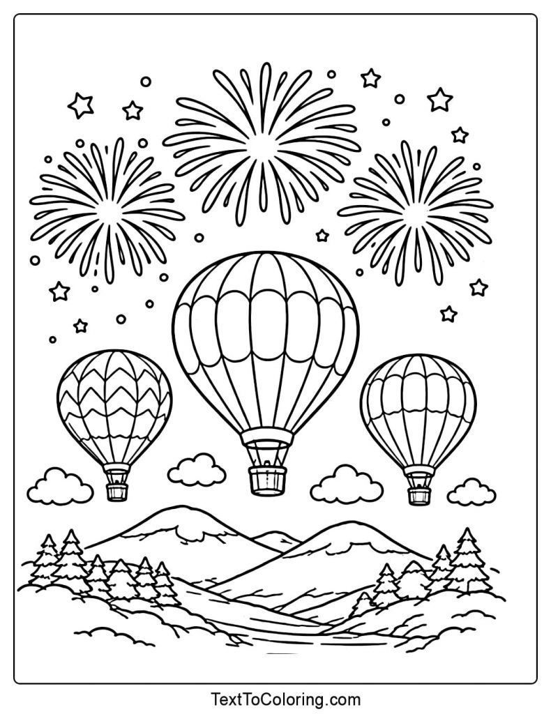Fireworks Coloring Pages Hot Air Balloon Sky