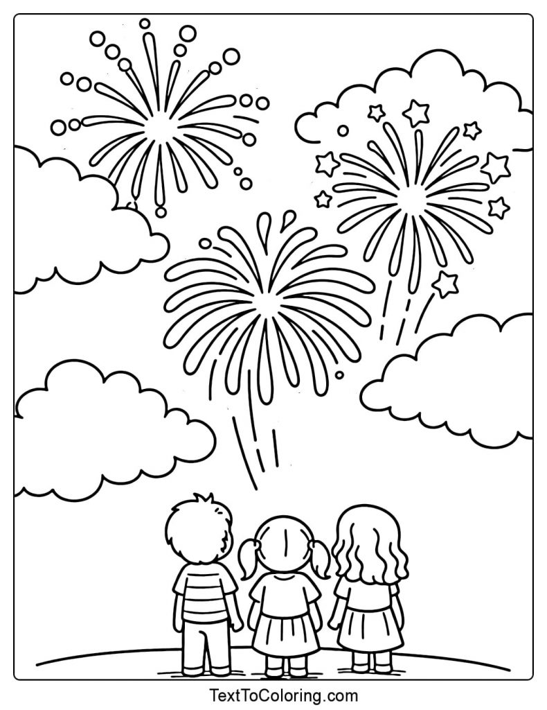 Fireworks Coloring Pages Kids Watching Fireworks
