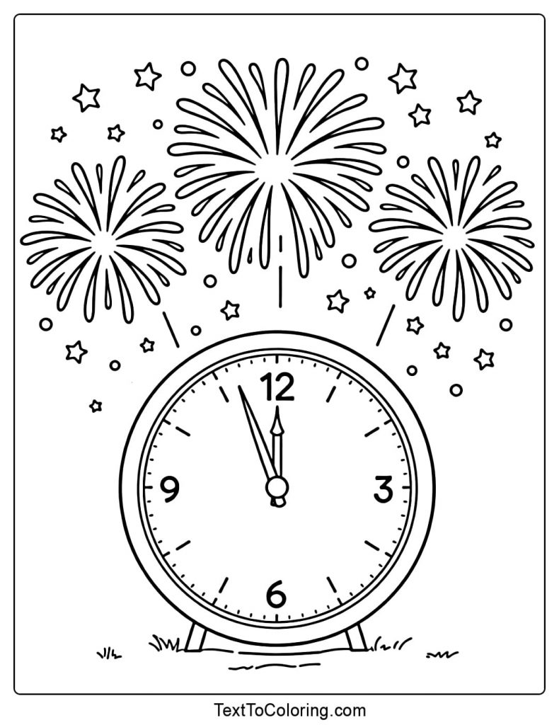 Fireworks Coloring Pages Midnight Clock