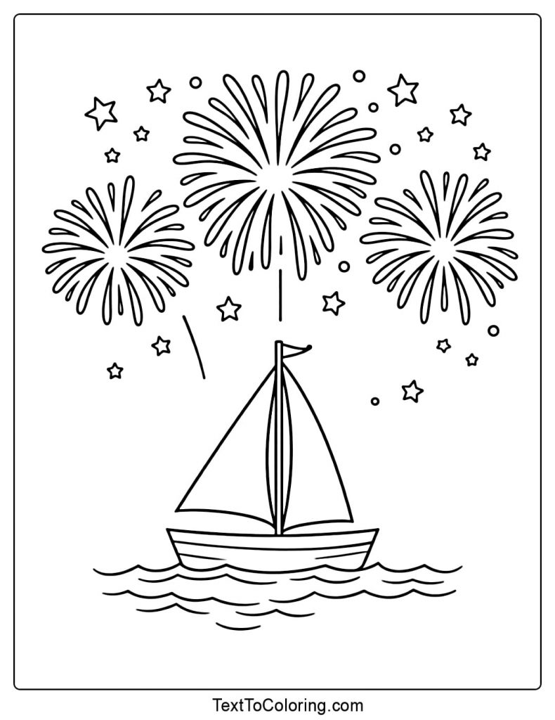 Fireworks Coloring Pages Sailboat On Water