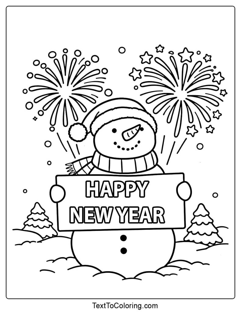 Fireworks Coloring Pages Snowman Happy New Year
