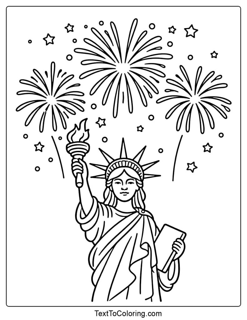 Fireworks Coloring Pages Statue Of Liberty Night