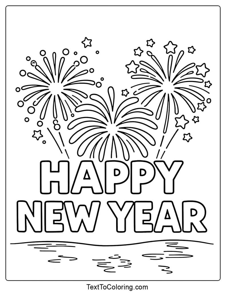 Fireworks Coloring Pages Happy New Year Letters