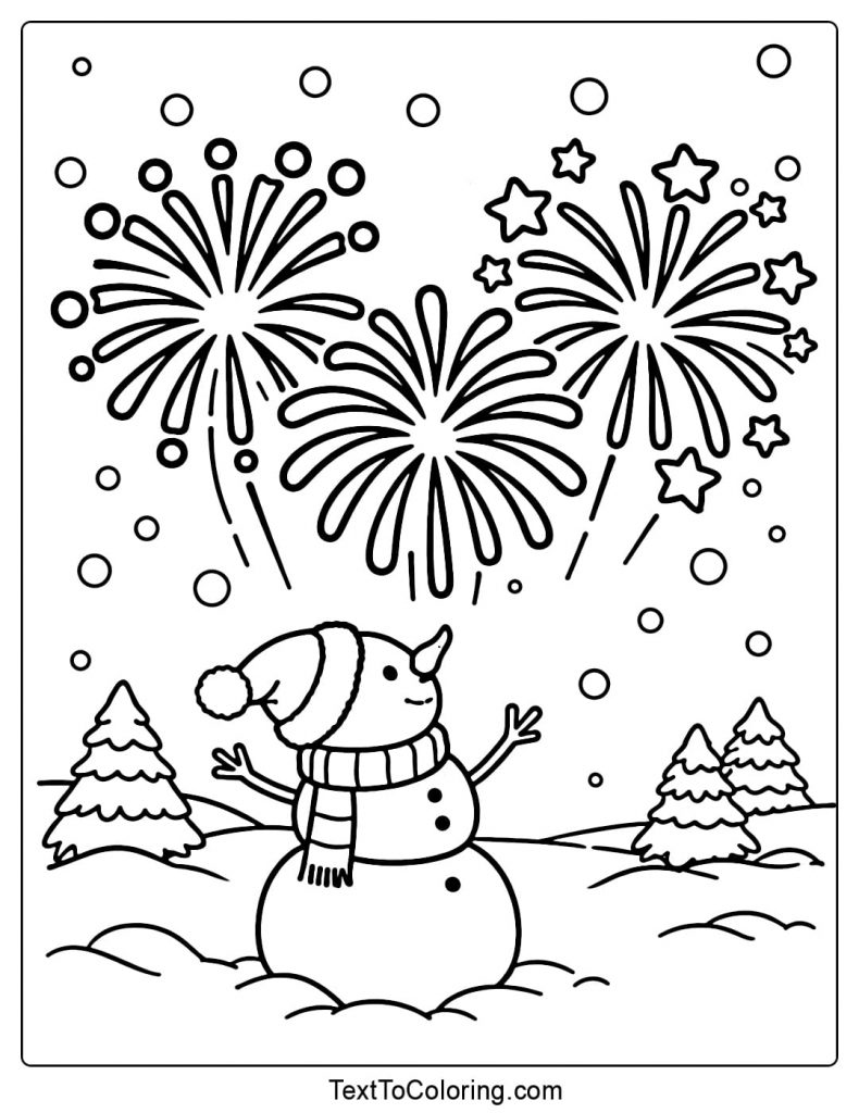Fireworks Coloring Pages Snowman Celebrating Fireworks