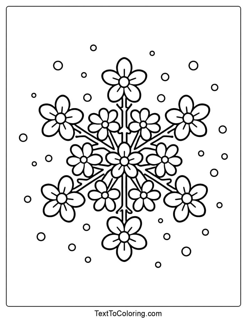 Snowflake Coloring Pages Made From Flowers