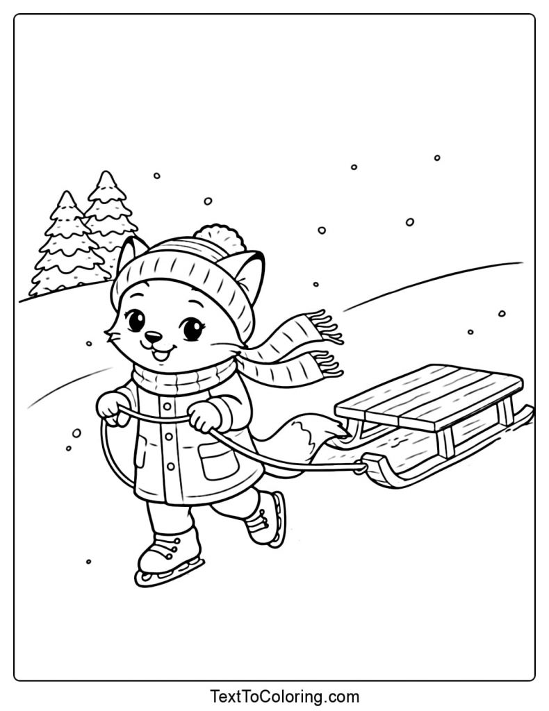 Fox Pulling Sled Winter Sports Coloring Pages