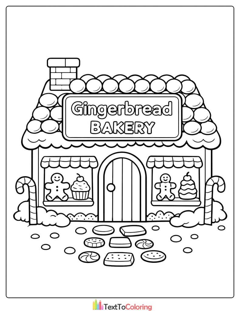 Gingerbread house coloring pages bakery shop
