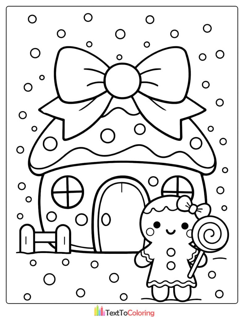 Gingerbread house coloring pages bow roof