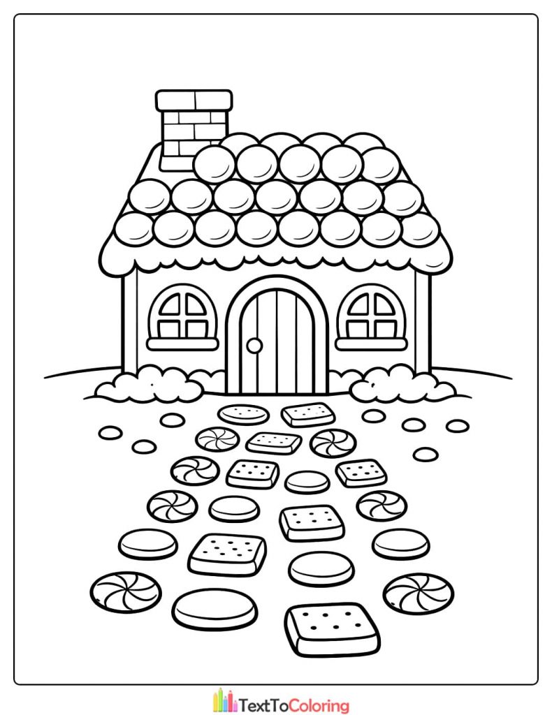 Gingerbread house coloring pages candy path