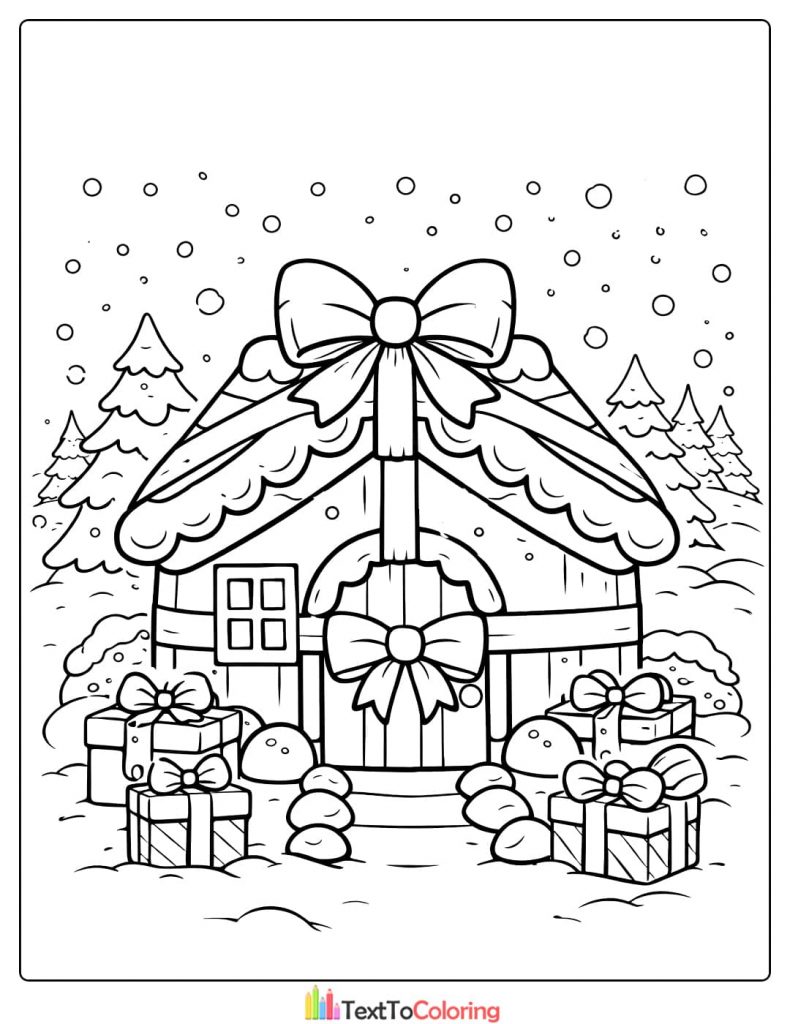 Gingerbread house coloring pages with gifts