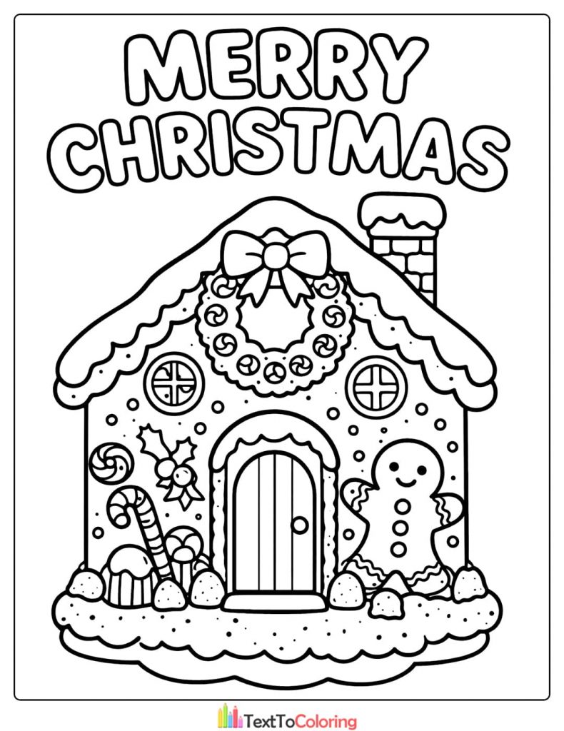 Gingerbread house coloring pages Merry Christmas