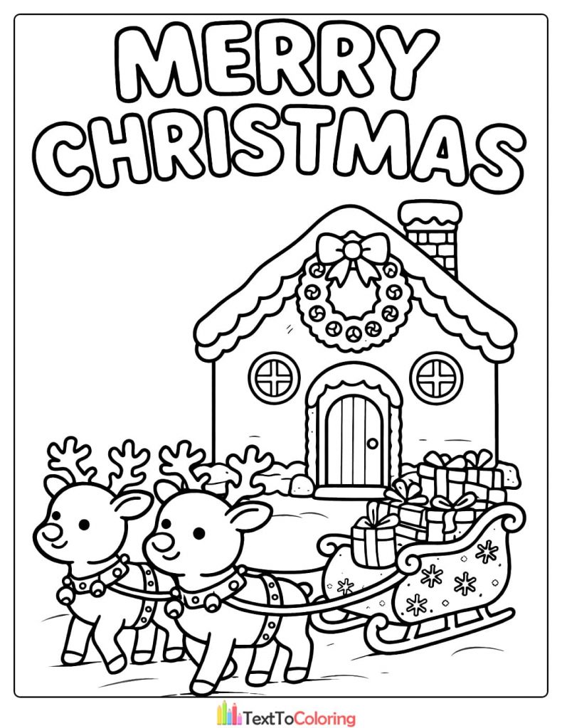 Gingerbread house coloring pages reindeer sleigh