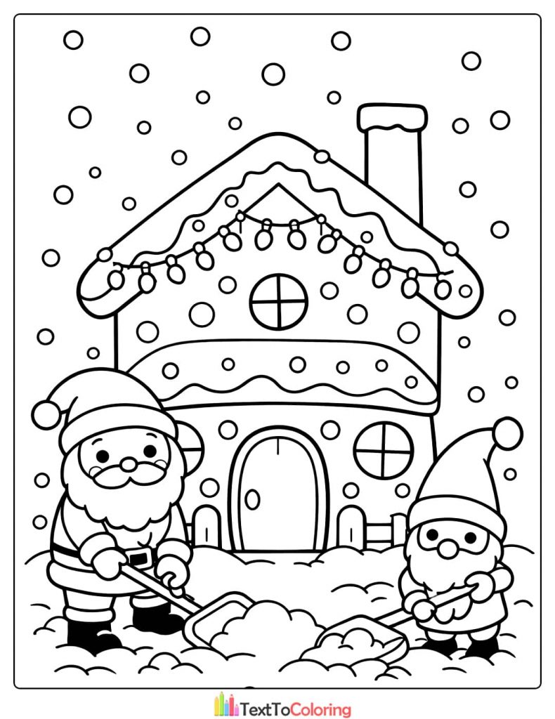 Gingerbread house coloring pages Santa elf