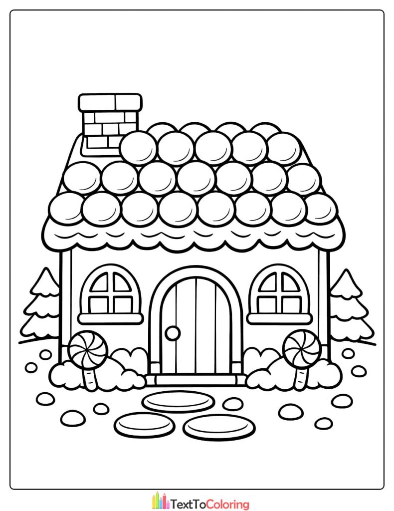 Gingerbread house coloring pages simple design