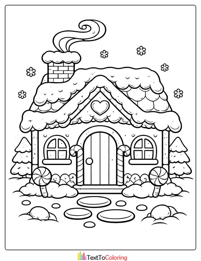 Gingerbread house coloring pages snowy scene