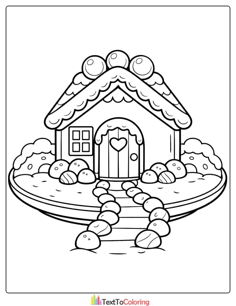 Gingerbread house coloring pages stone path