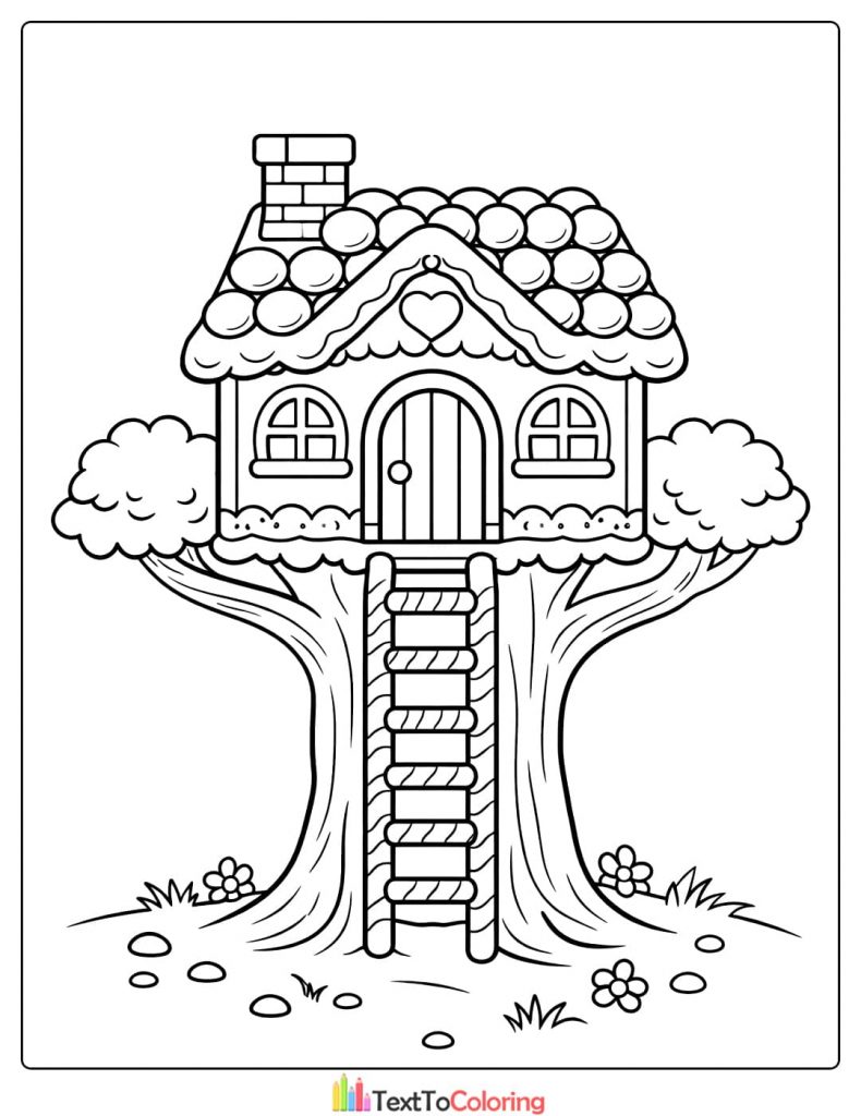 Gingerbread house coloring pages tree house