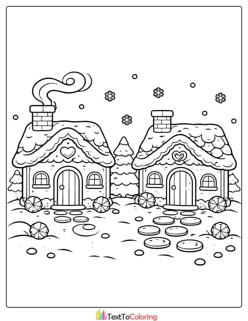 Gingerbread house coloring pages twin houses