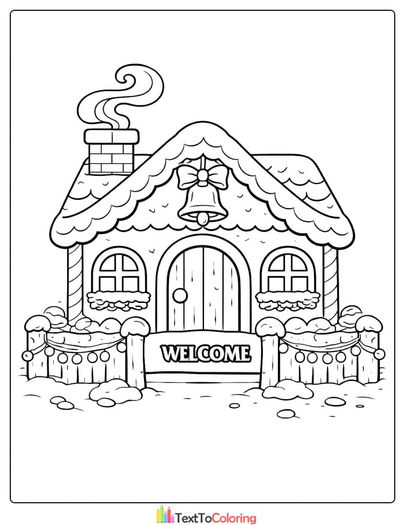 Gingerbread house coloring pages welcome sign