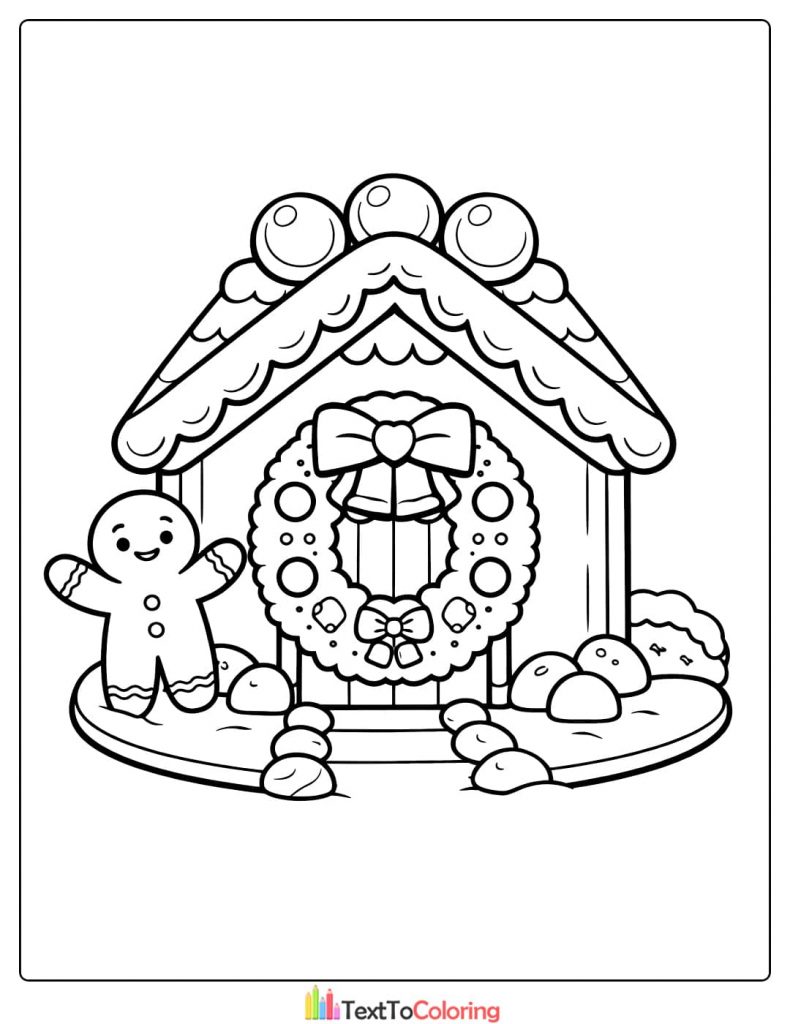 Gingerbread house coloring pages wreath