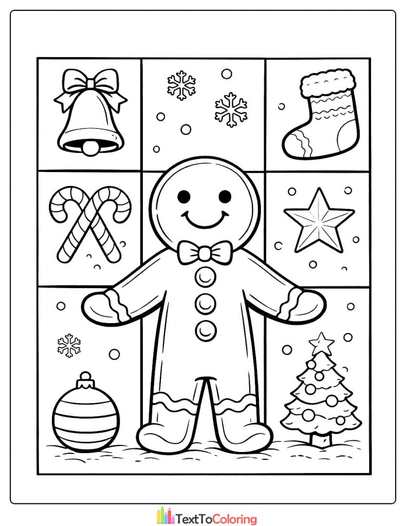 Gingerbread man Christmas icons coloring page