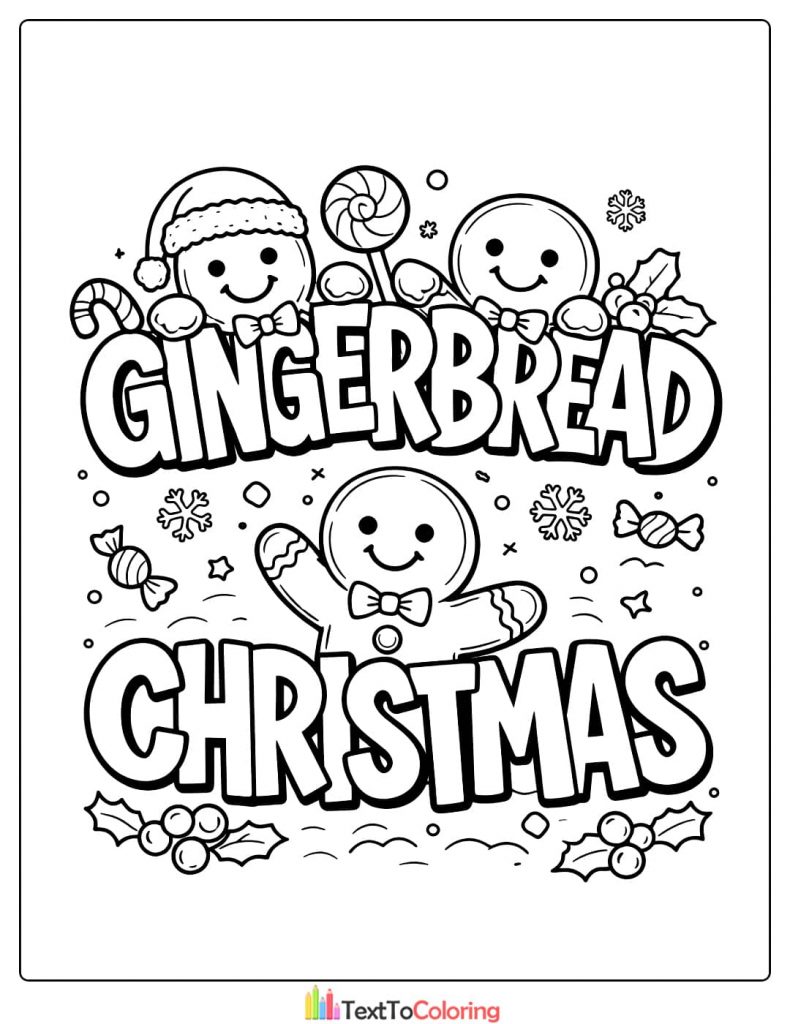 Gingerbread Christmas text coloring page