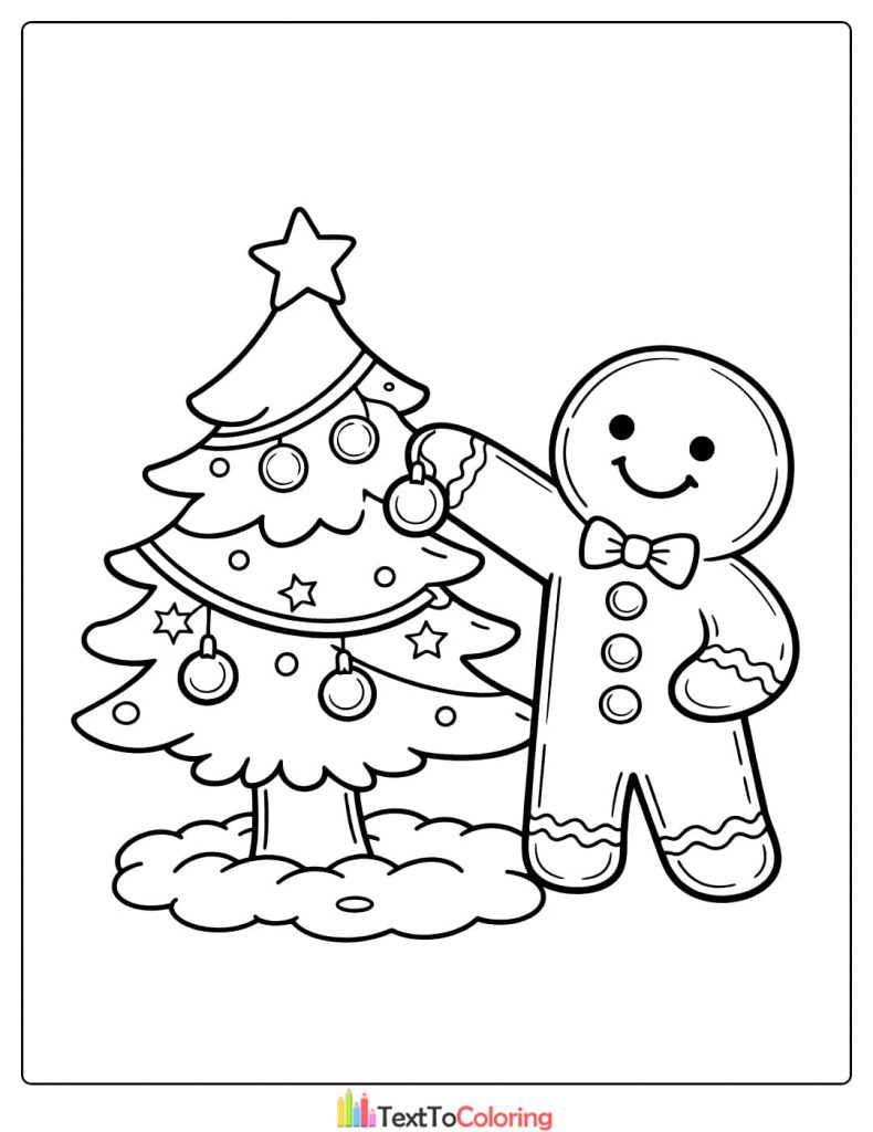Gingerbread man Christmas tree coloring page