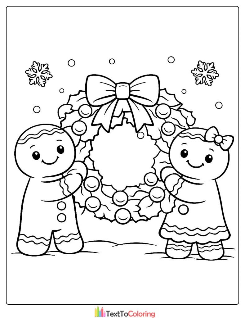 Gingerbread wreath coloring page