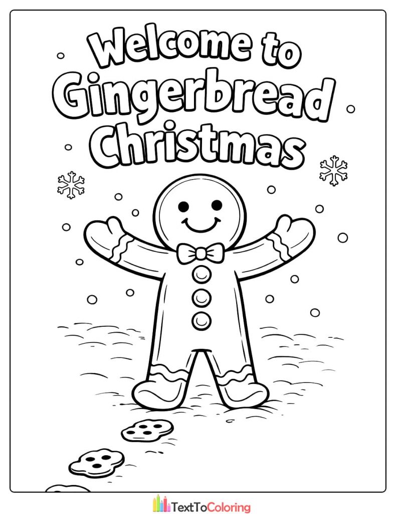 Gingerbread Christmas welcome coloring page