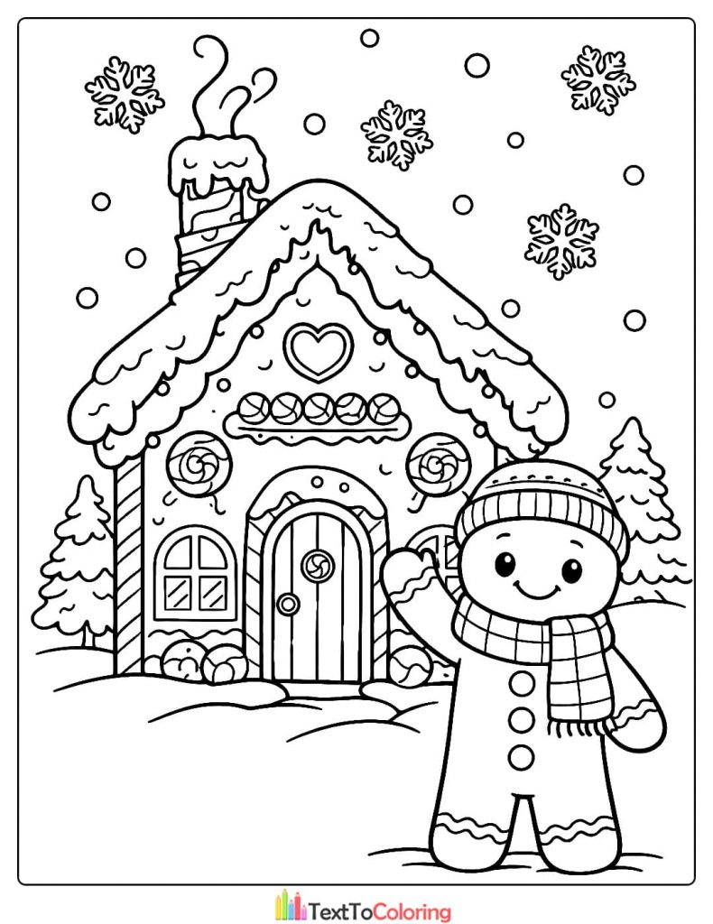 Gingerbread house winter coloring page