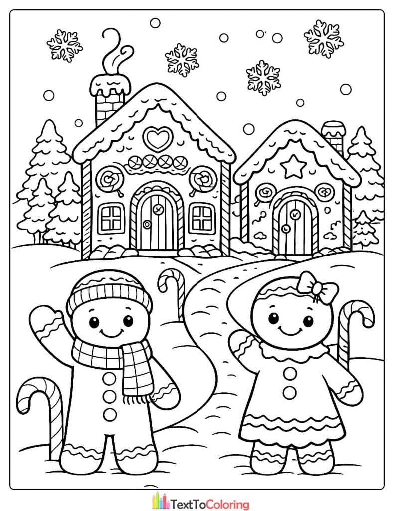 Gingerbread village coloring page