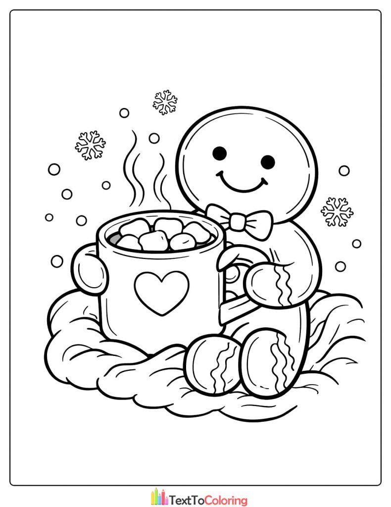 Gingerbread man hot chocolate coloring page