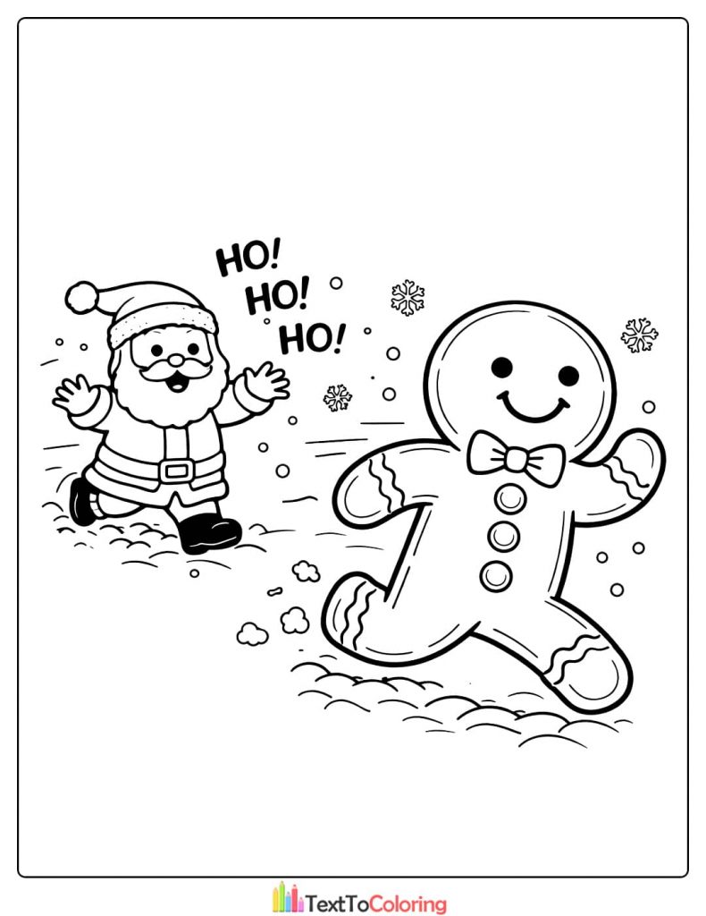 Gingerbread man Santa fun coloring page