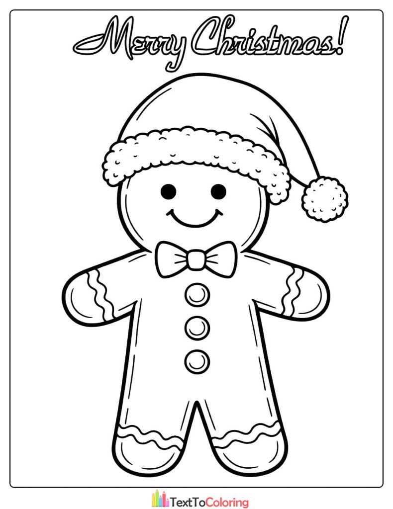 Gingerbread man Santa hat coloring page