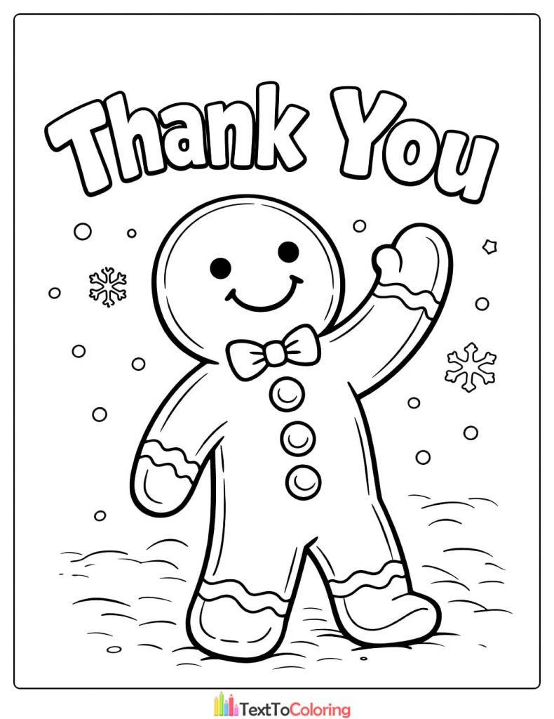 Gingerbread man thank you coloring page
