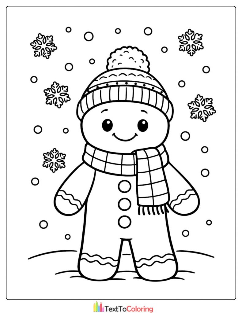 Gingerbread man winter outfit coloring page