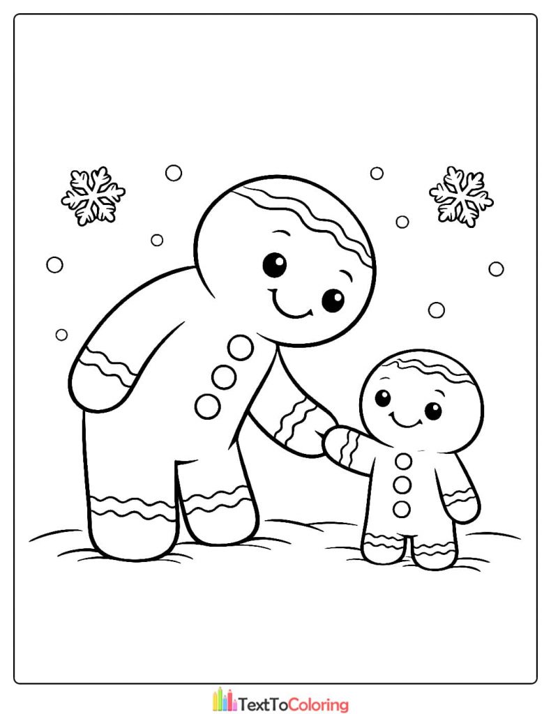 Gingerbread family winter coloring page