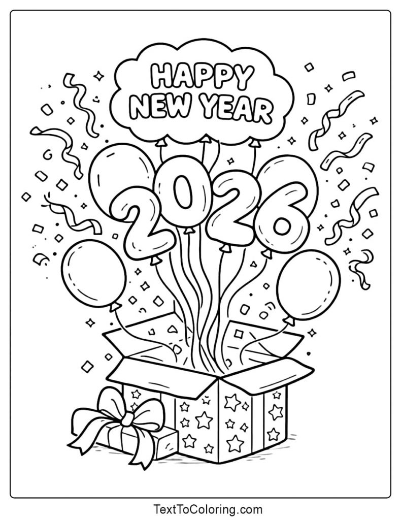Happy New Year 2026 Coloring Pages
