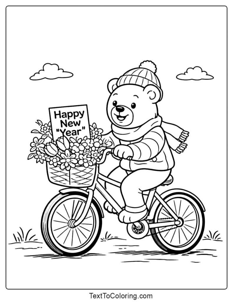 Happy New Year Bear Coloring Pages