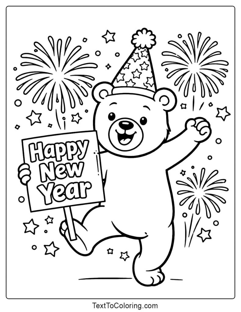 Happy New Year Bear Coloring Pages