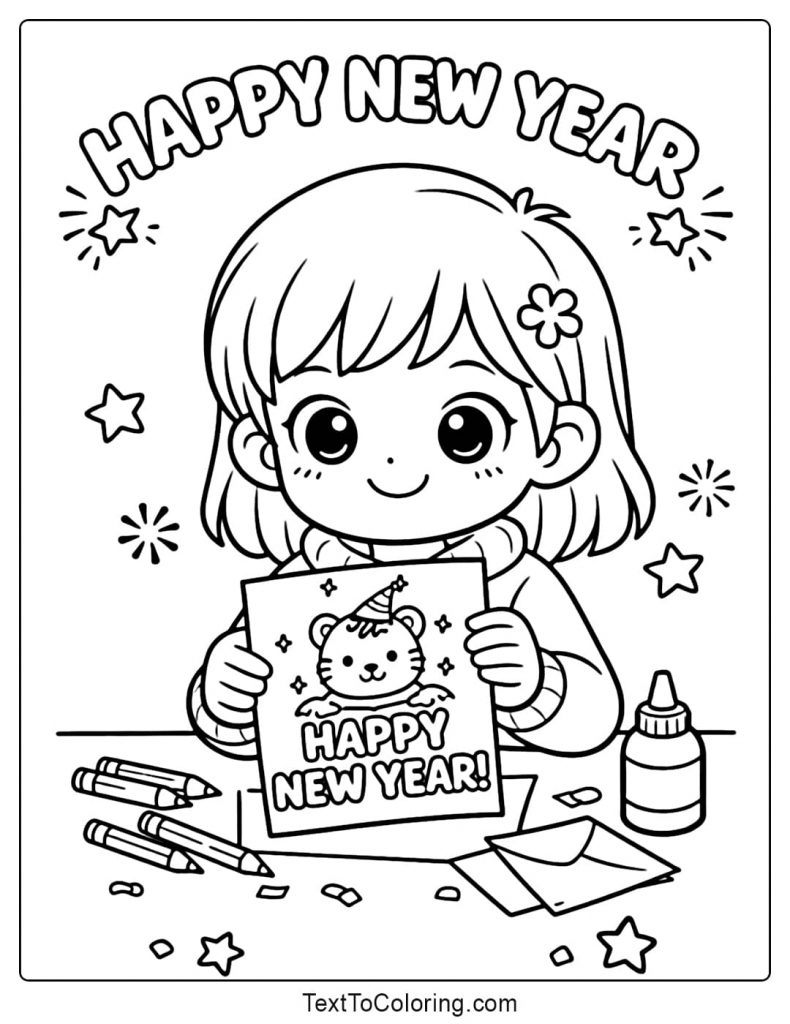 Happy New Year Card Coloring Pages